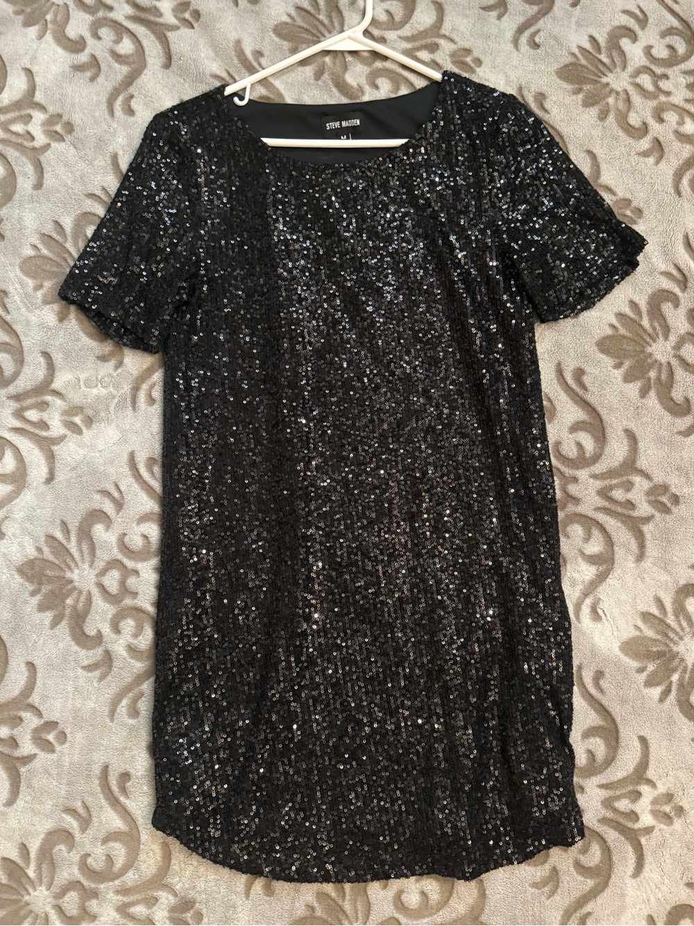 Steve Madden Black Short-Sleeve Sequin Tunic
